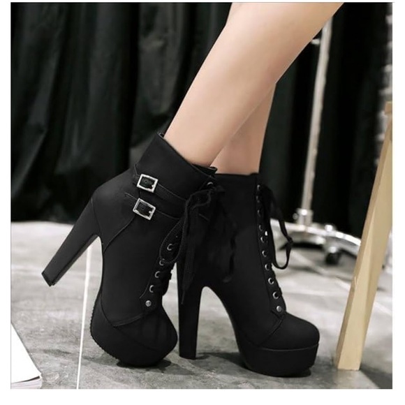 Shoes - High Heeled Lace-Up Boots